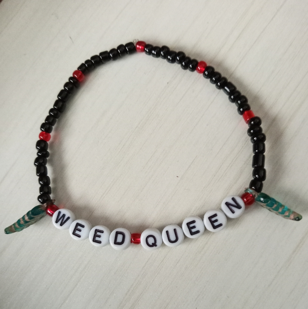 Weed Queen logo beaded hemp statement bracelet hand crafted